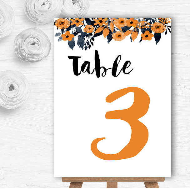 Watercolour Black & Orange Floral Header Wedding Table Number Name Cards