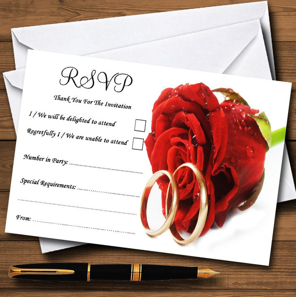 Red Romantic Rose Rings RSVP Cards