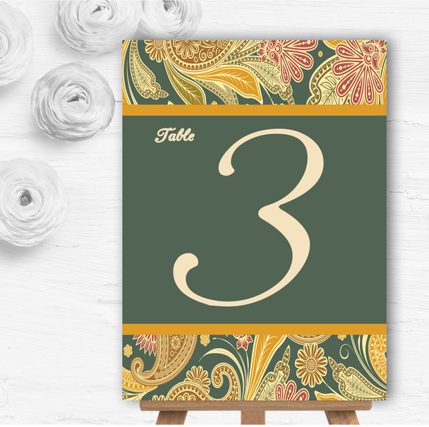 Green Yellow Orange Vintage Personalised Wedding Table Number Name Cards