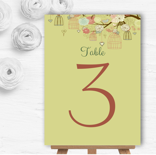 Vintage Shabby Chic Birdcage Gold Green Wedding Table Number Name Cards