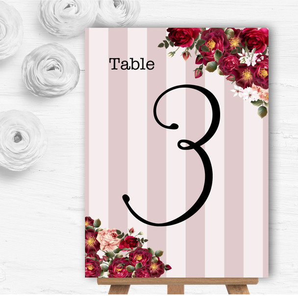 Red Rose & Stripes Vintage Personalised Wedding Table Number Name Cards