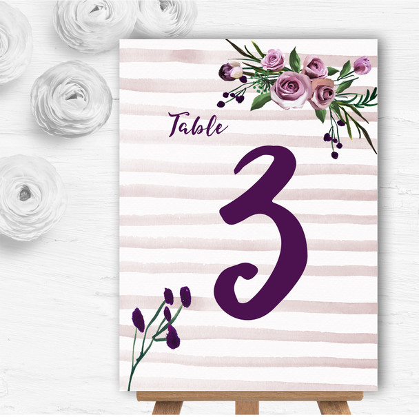 Watercolour Stripes Purple Personalised Wedding Table Number Name Cards
