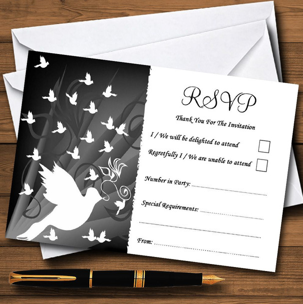 Black With White Doves RSVP Cards