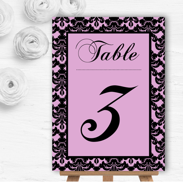 Dusky Rose Pink Black Damask & Diamond Wedding Table Number Name Cards