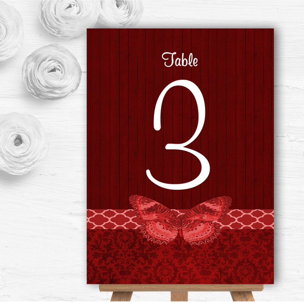 Rustic Vintage Wood Butterfly Deep Red Wedding Table Number Name Cards