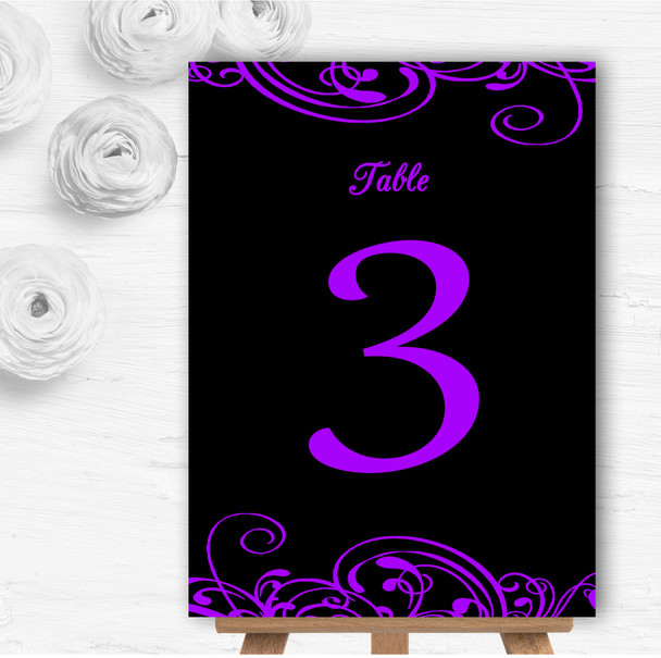 Black & Purple Swirl Deco Personalised Wedding Table Number Name Cards