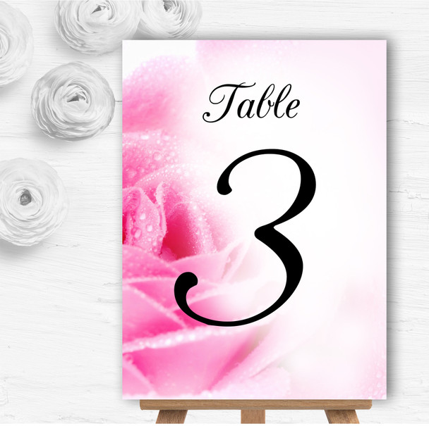 Pastel Pale Wet Pink Rose Personalised Wedding Table Number Name Cards