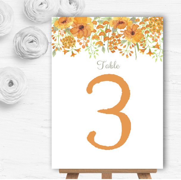 Watercolour Floral Orange Personalised Wedding Table Number Name Cards