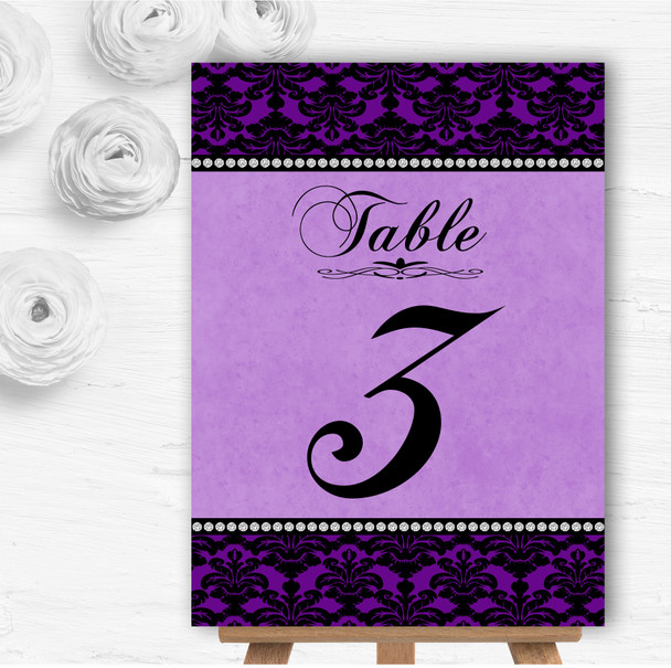 Cadbury Purple Black Damask & Diamond Wedding Table Number Name Cards