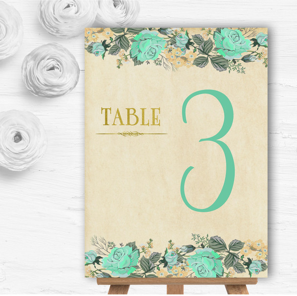 Vintage Mint Green & Gold Watercolour Wedding Table Number Name Cards