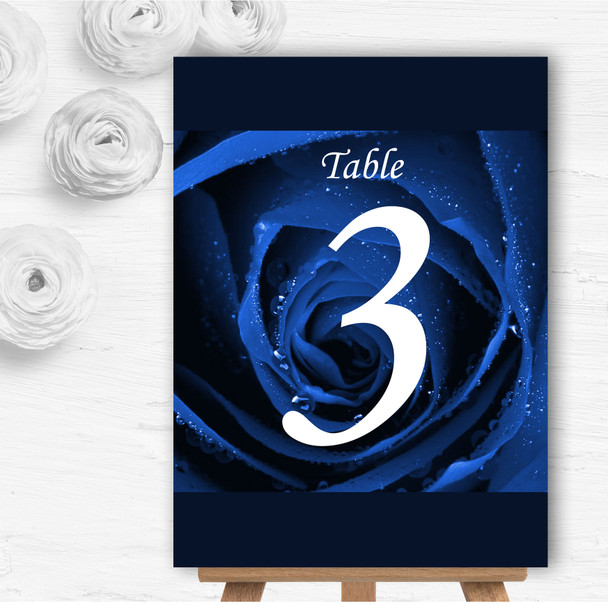 Stunning Royal Blue Rose Personalised Wedding Table Number Name Cards