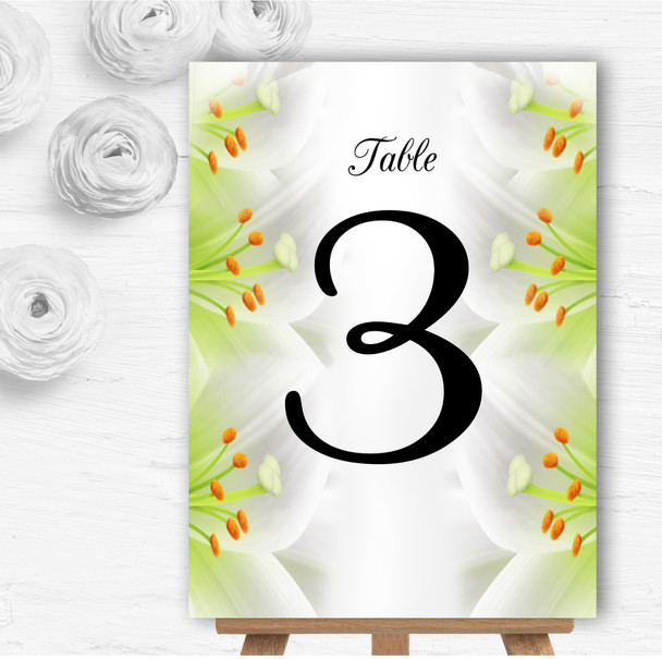 Subtle White Lily Flower Personalised Wedding Table Number Name Cards