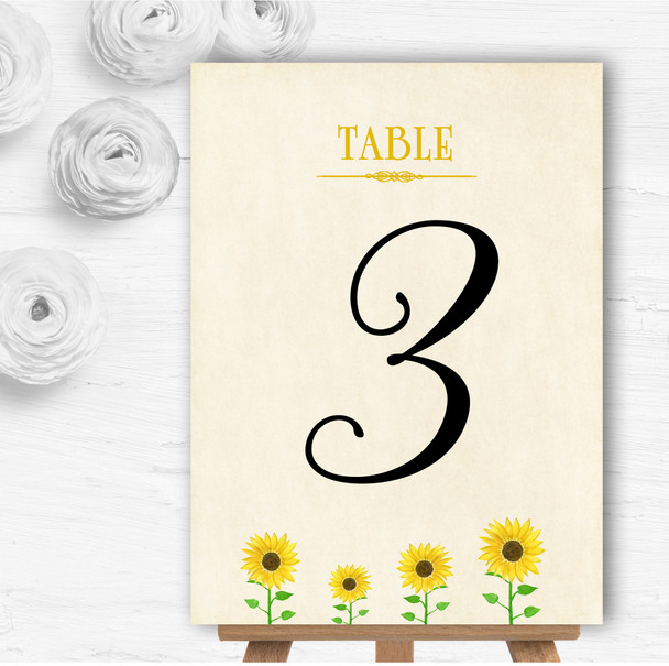 Vintage Sunflower Formal Personalised Wedding Table Number Name Cards