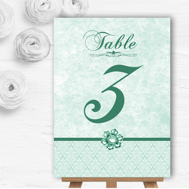 Pale Mint Green Vintage Damask Jewel Wedding Table Number Name Cards