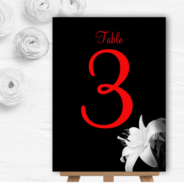 Stunning Lily Flower Black White Red Wedding Table Number Name Cards