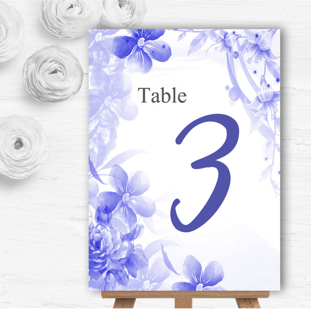 Blue Watercolour Floral Personalised Wedding Table Number Name Cards