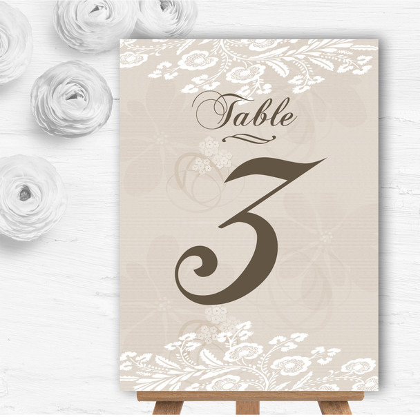 Vintage Lace Beige Chic Personalised Wedding Table Number Name Cards