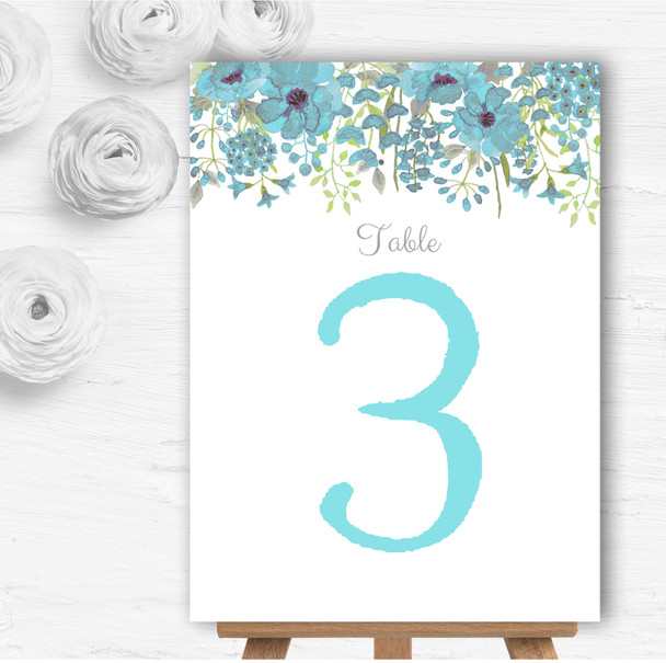 Watercolour Floral Blue Personalised Wedding Table Number Name Cards