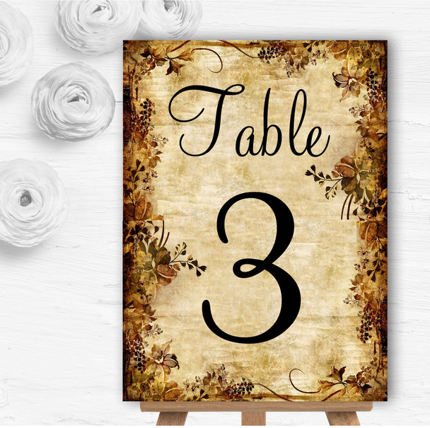 Autumn Colours Vintage Personalised Wedding Table Number Name Cards