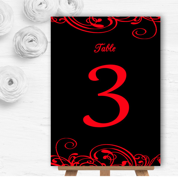 Black & Red Swirl Deco Personalised Wedding Table Number Name Cards