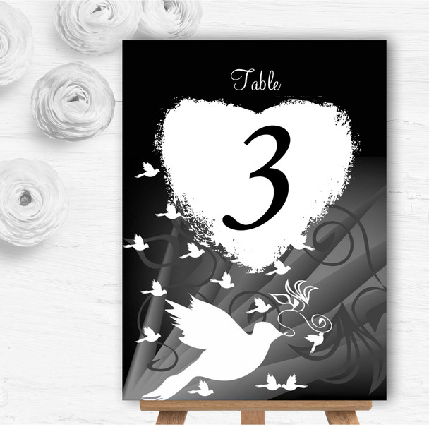 Black With White Doves Personalised Wedding Table Number Name Cards