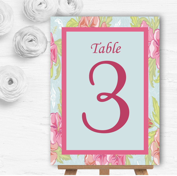 Pale Blue Pink Vintage Personalised Wedding Table Number Name Cards