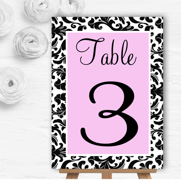 Black & Pink Damask Personalised Wedding Table Number Name Cards