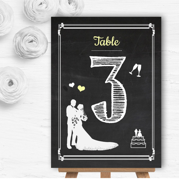 Chalkboard Yellow Personalised Wedding Table Number Name Cards
