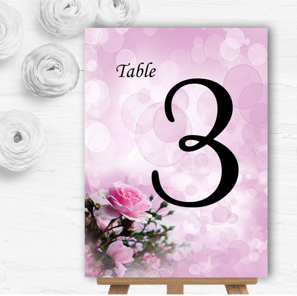 Pink Rose Bubbles Personalised Wedding Table Number Name Cards