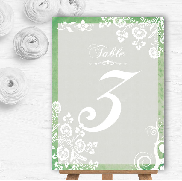 Rustic Green Lace Personalised Wedding Table Number Name Cards