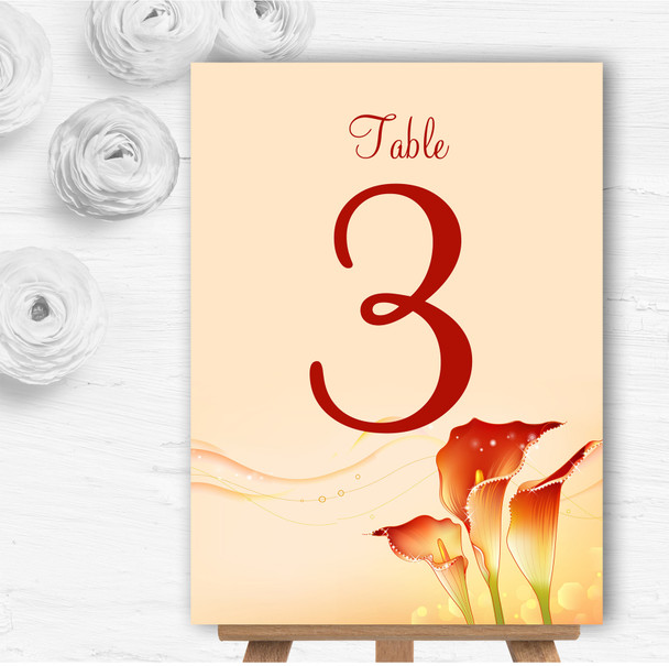Red Orange Lily Personalised Wedding Table Number Name Cards