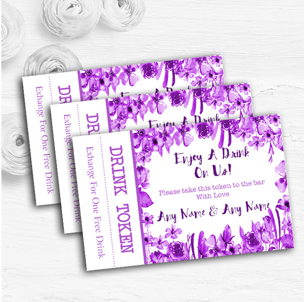 Watercolour Indigo Cadbury Purple Floral Custom Wedding Bar Free Drink Tokens
