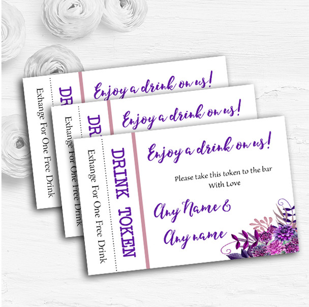 Cadbury Purple Watercolour Florals Personalised Wedding Bar Free Drink Tokens