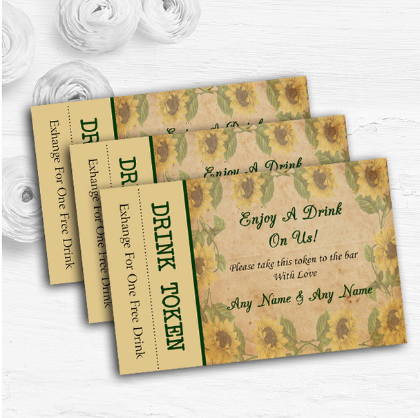 Sunflowers Vintage Shabby Chic Postcard Custom Wedding Bar Free Drink Tokens