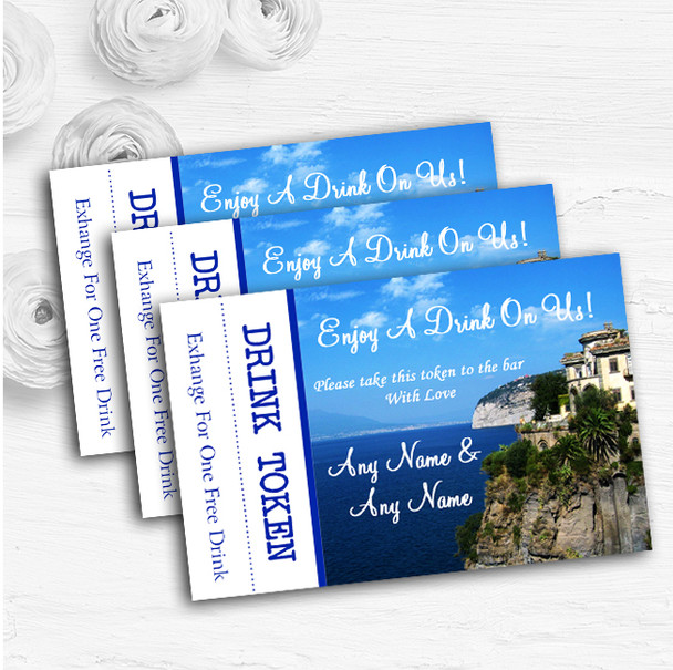 Jetting Off Abroad Sorrento Italy Personalised Wedding Bar Free Drink Tokens