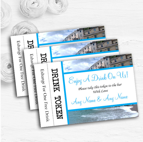 Romantic Amalfi Coast Italy Heart Personalised Wedding Bar Free Drink Tokens