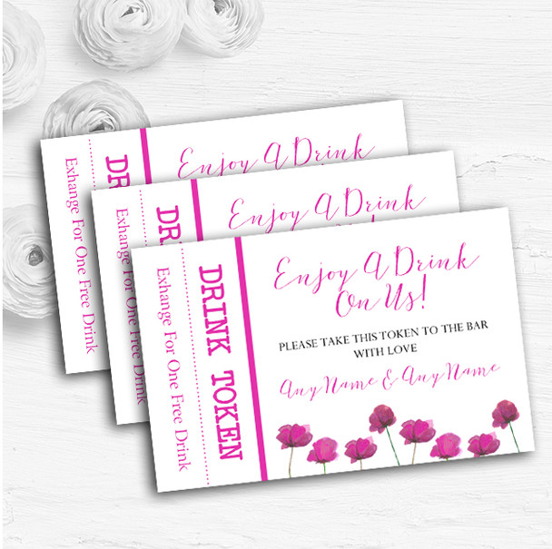 Stunning Watercolour Poppies Pink Personalised Wedding Bar Free Drink Tokens