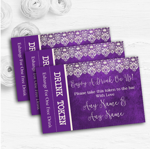 Cadbury Purple Old Paper & Lace Effect Custom Wedding Bar Free Drink Tokens