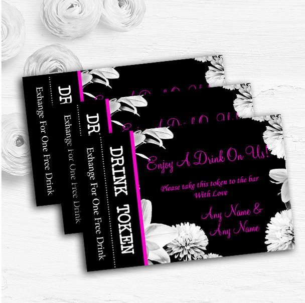 Stunning Lily Flowers Black Pink White Custom Wedding Bar Free Drink Tokens