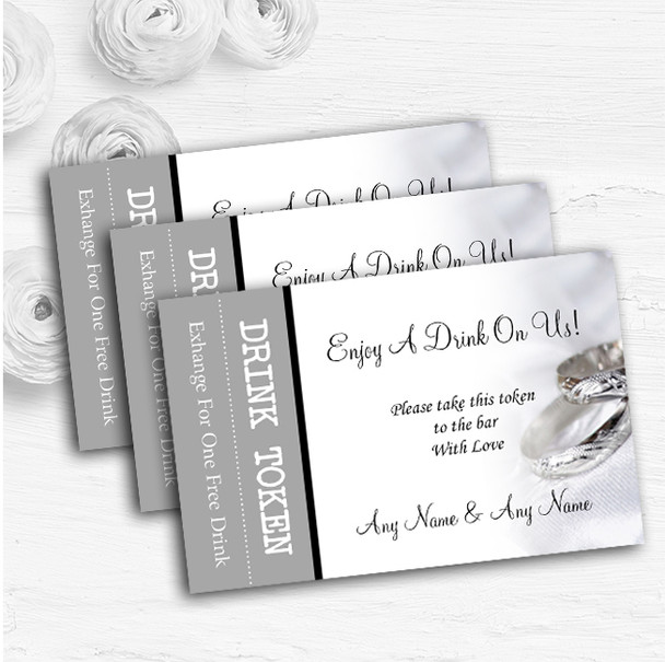 Classy White And Silver Rings Personalised Wedding Bar Free Drink Tokens