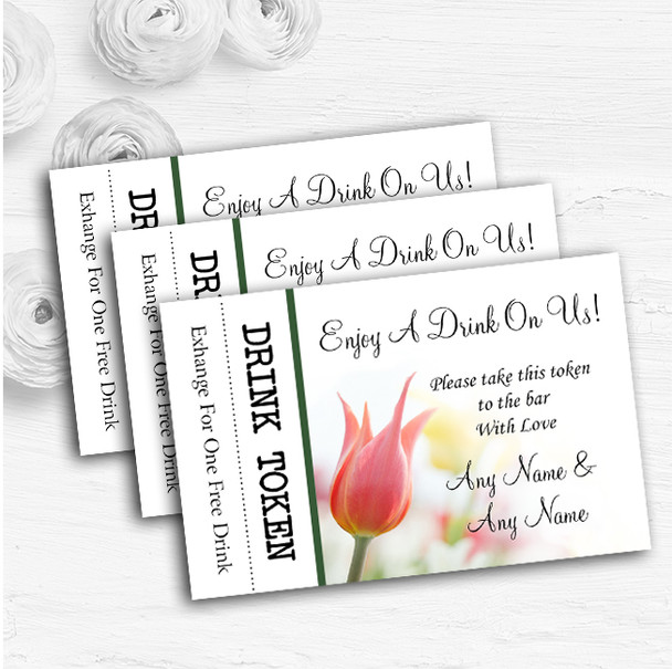 Dainty Pink And Yellow Floral Personalised Wedding Bar Free Drink Tokens