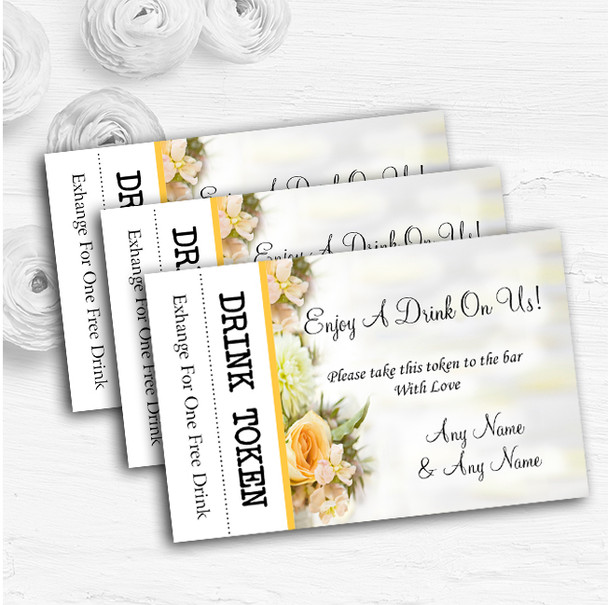 Peach Ivory Cream Rose Garden Personalised Wedding Bar Free Drink Tokens