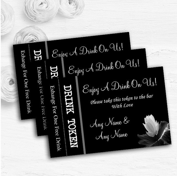 Beautiful Black White Flower Personalised Wedding Bar Free Drink Tokens
