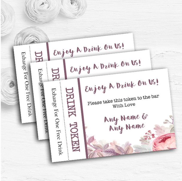 Beautiful Watercolour Floral Personalised Wedding Bar Free Drink Tokens
