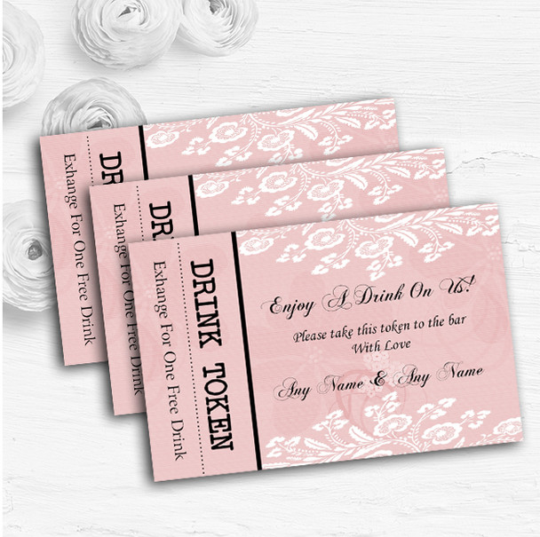 Vintage Lace Coral Pink Chic Personalised Wedding Bar Free Drink Tokens