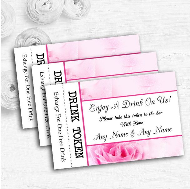 Pastel Pale Wet Pink Rose Personalised Wedding Bar Free Drink Tokens