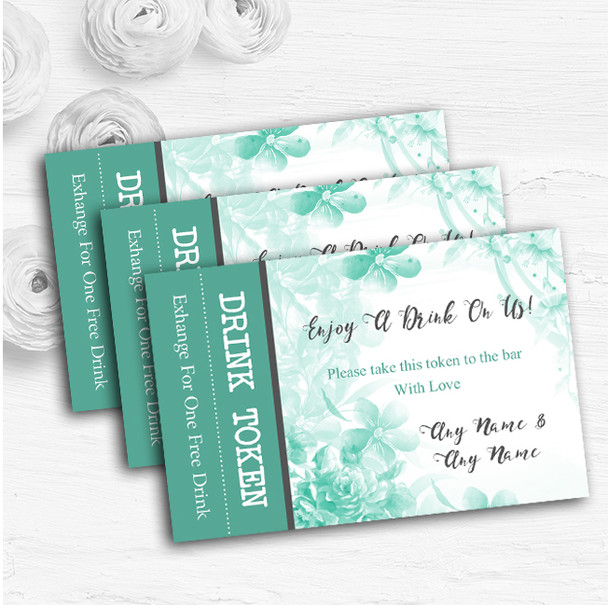 Green Watercolour Floral Personalised Wedding Bar Free Drink Tokens