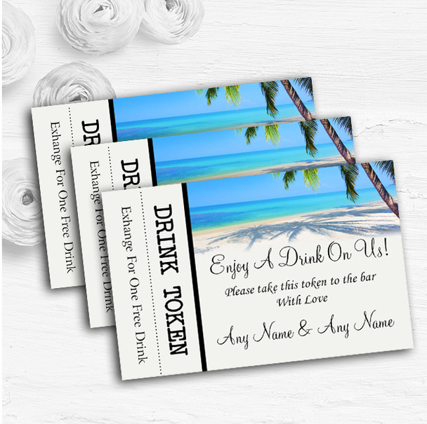 Tropical Beach Palm Tree Personalised Wedding Bar Free Drink Tokens