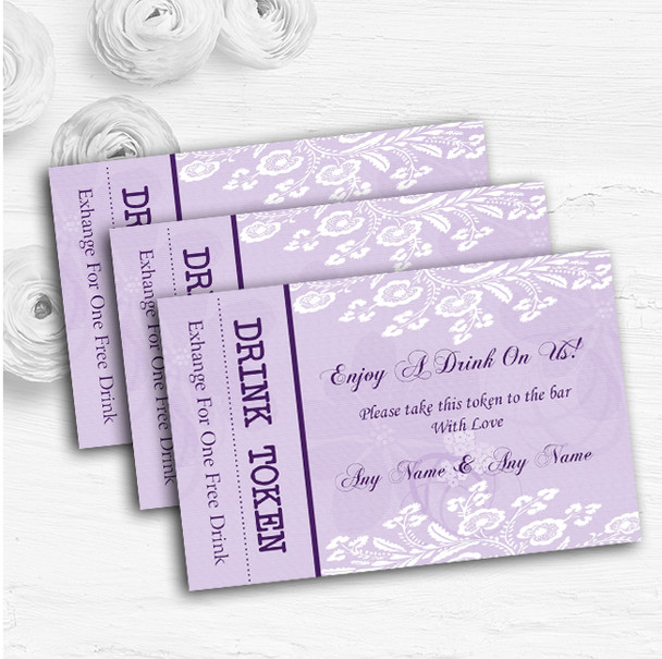 Vintage Lace Lilac Chic Personalised Wedding Bar Free Drink Tokens