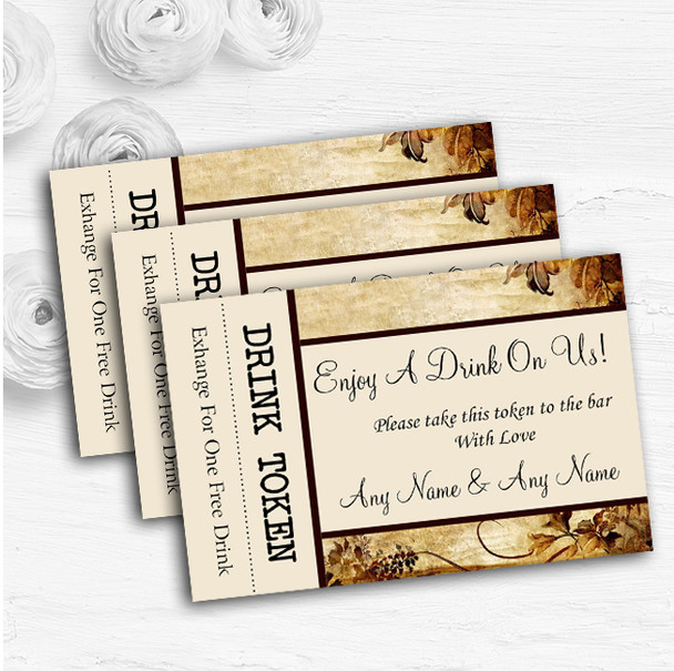 Autumn Colours Vintage Personalised Wedding Bar Free Drink Tokens